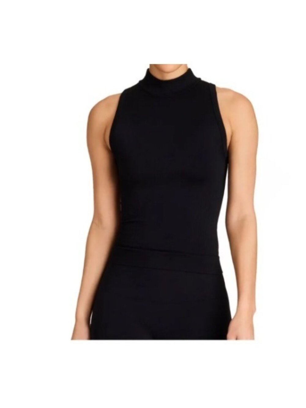 Alala Womens Sz M Sleeveless Black Mock Neck Ribbed Knit Tank Top